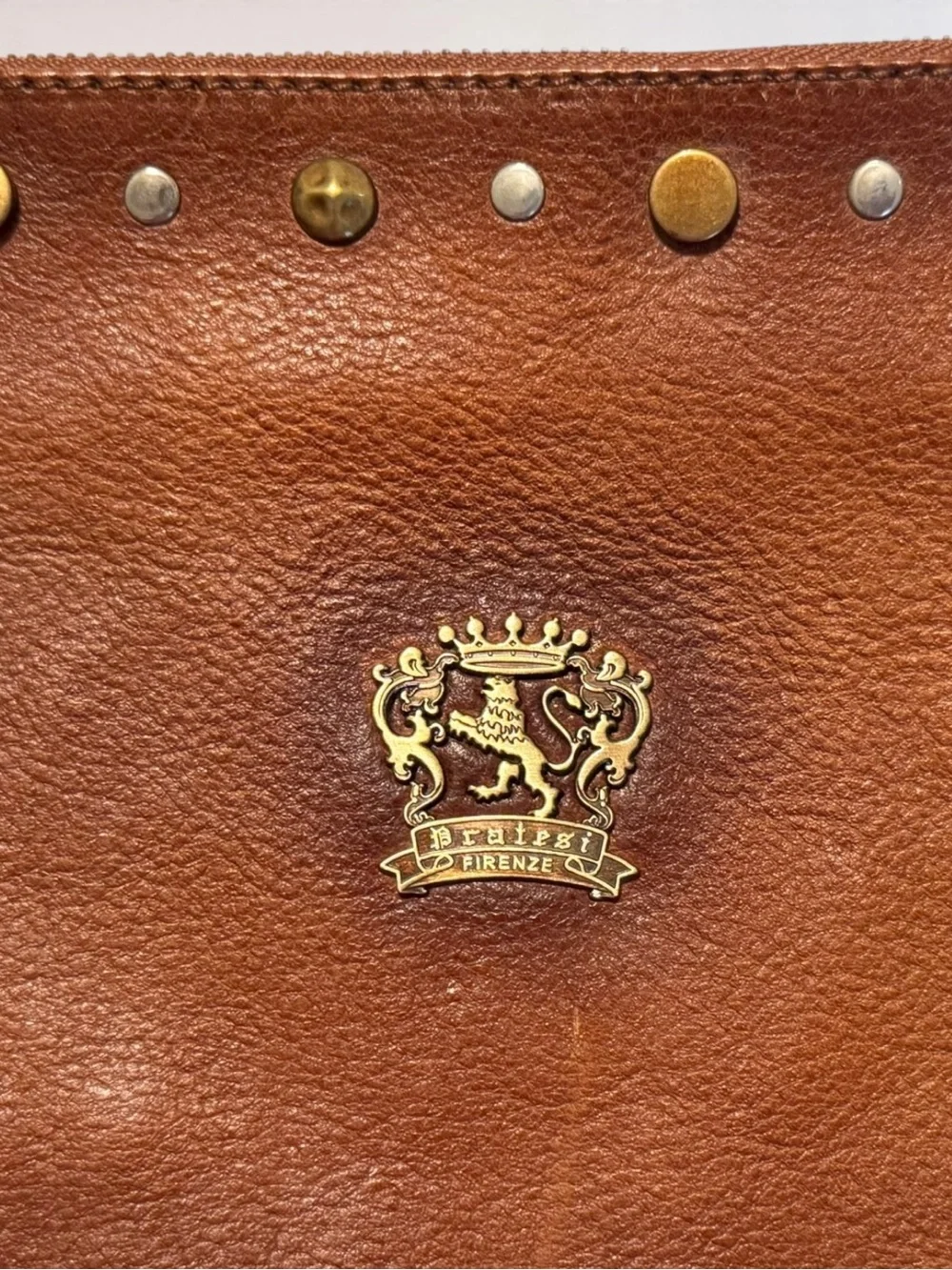PRATESI Made In Italy Studded Leather Convertible Wristlet Crossbody Handbag